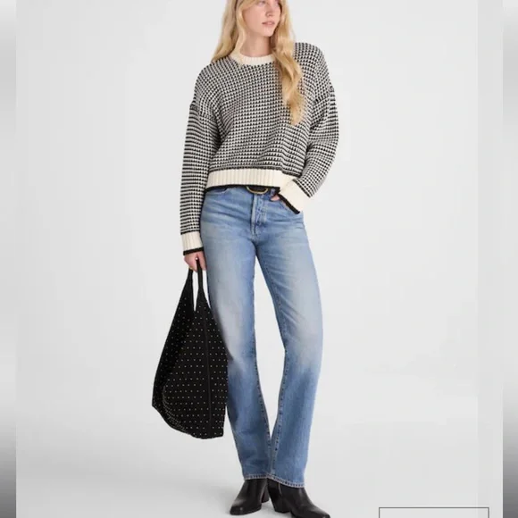 Madewell Textured-Stitch Crewneck Sweater 100% Cotton in Ivory And Black Stripe - Picture 9 of 13